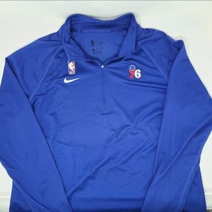 Women's Nike DriFit Philadelphia 76ers 1/4 Zip Pullover Shirt Blue XL AV1929 495